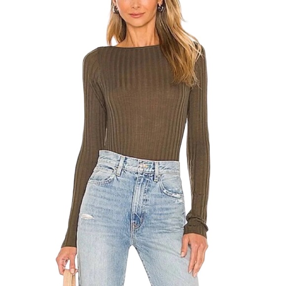 ATM Ribbed Wool Ribbed Heather Olive Top Medium - Picture 2 of 3